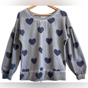 BILLY T Cotton Blend Oversized Comfy Casual Trendy Heart Printed Sweatshirt Sz S